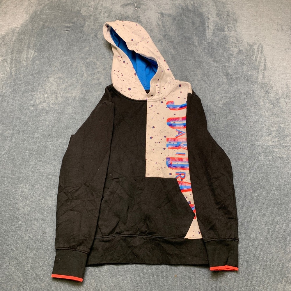 Jordan Hoodie Boys Medium Black White Colorblock Fleece Lined Kangaroo Pockets